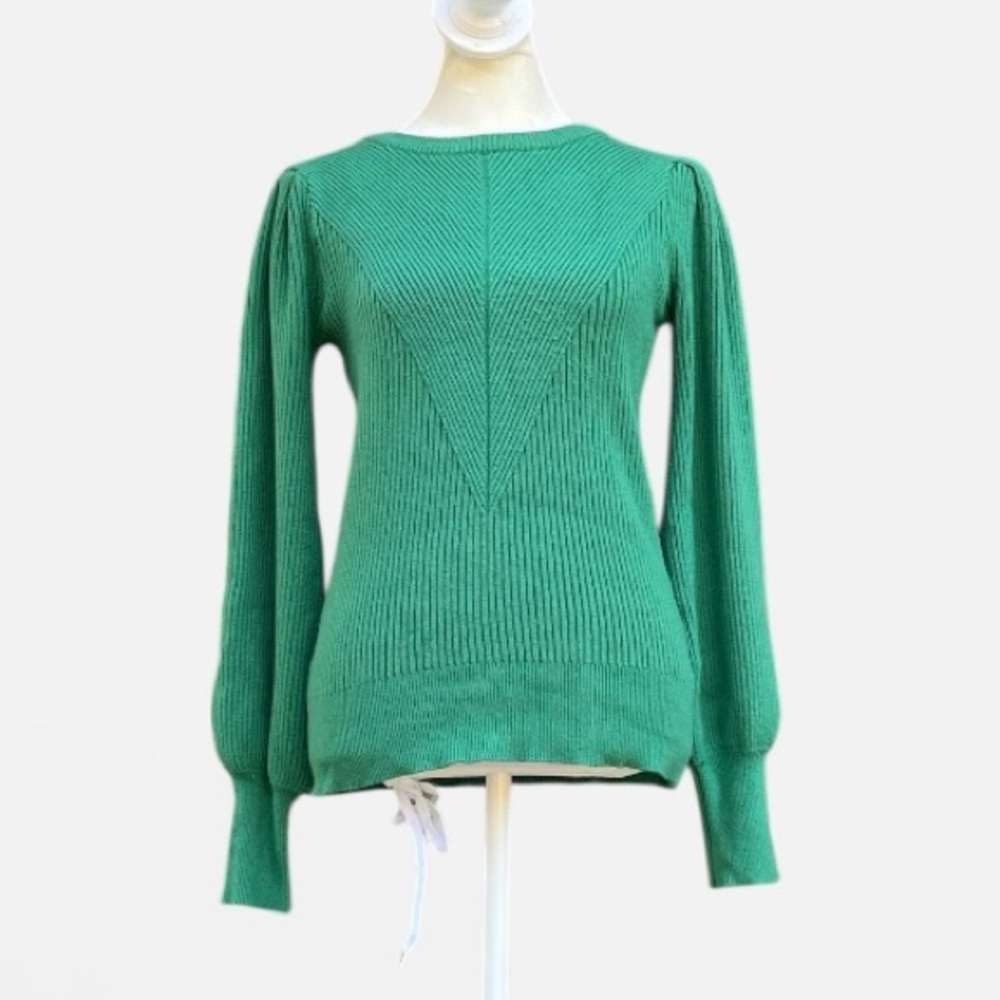 & Mercy Balloon Sleeve Ribbed Sweater in Green Size Small